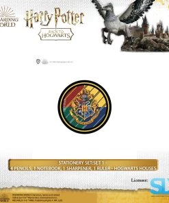 Famesbro Wizarding World Cinereplica: Stationery Set:Set 1 - 4 Pencils, 1 Notebook, 1 Sharpener, 1 Ruler - Hogwarts Houses