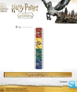 Famesbro Wizarding World Cinereplica: Stationery Set:Set 1 - 4 Pencils, 1 Notebook, 1 Sharpener, 1 Ruler - Hogwarts Houses