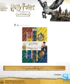 Famesbro Wizarding World Cinereplica: Stationery Set:Set 1 - 4 Pencils, 1 Notebook, 1 Sharpener, 1 Ruler - Hogwarts Houses