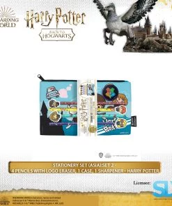 Famesbro Cinereplica: Stationery Set (Asia):Set 2 - 4 Pencils With Logo Eraser, 1 Case, 1 Sharpener - Harry Potter