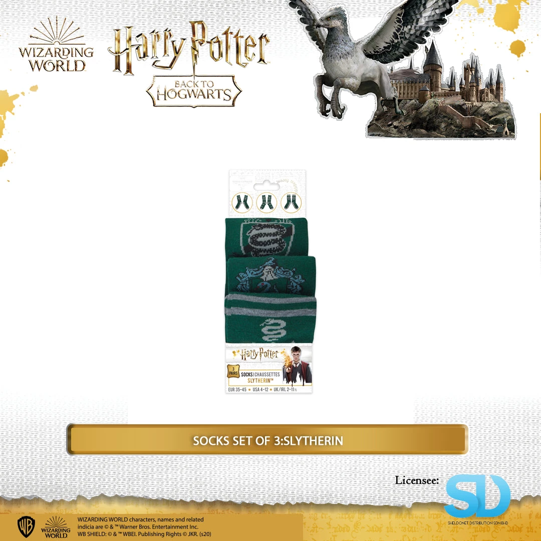 Famesbro Wizarding World Cinereplica: Socks Set Of 3:Slytherin 3 Famesbro Wizarding World Cinereplica: Socks Set Of 3:Slytherin