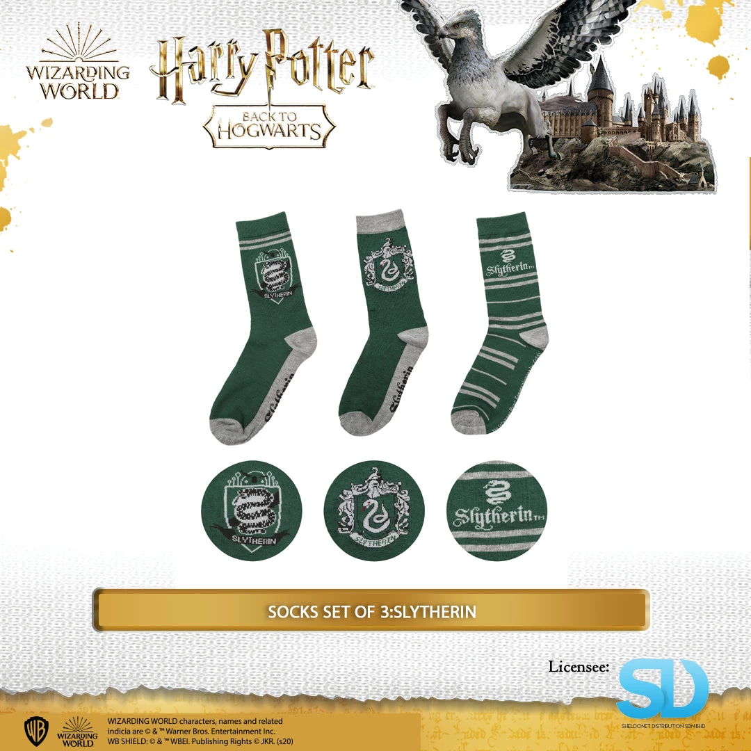 Famesbro Wizarding World Cinereplica: Socks Set Of 3:Slytherin 4 Famesbro Wizarding World Cinereplica: Socks Set Of 3:Slytherin